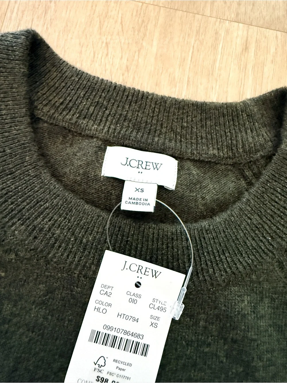 J. Crew Crewneck Sweater in Dark Olive Green